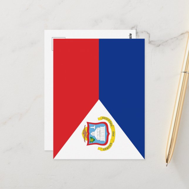 Carte Postale drapeau de Saint-Martin (Devant/Arrière en situation)