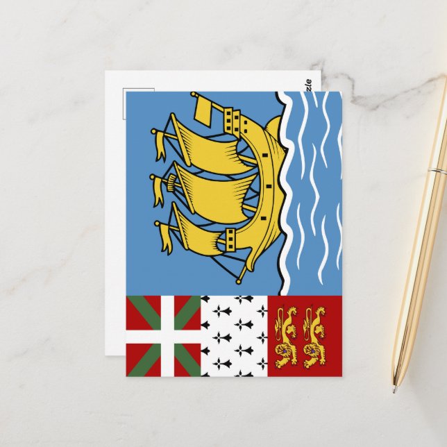 Carte Postale Drapeau de Saint-Pierre-et-Miquelon (Devant/Arrière en situation)