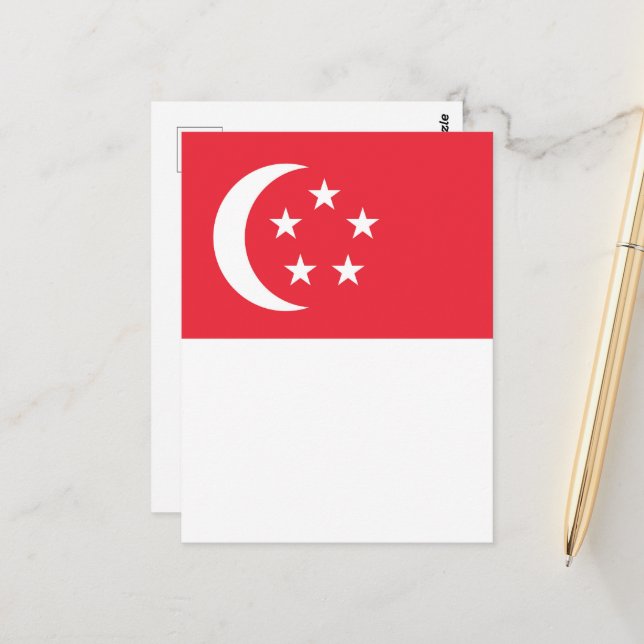 Carte Postale Drapeau de Singapour (Devant/Arrière en situation)
