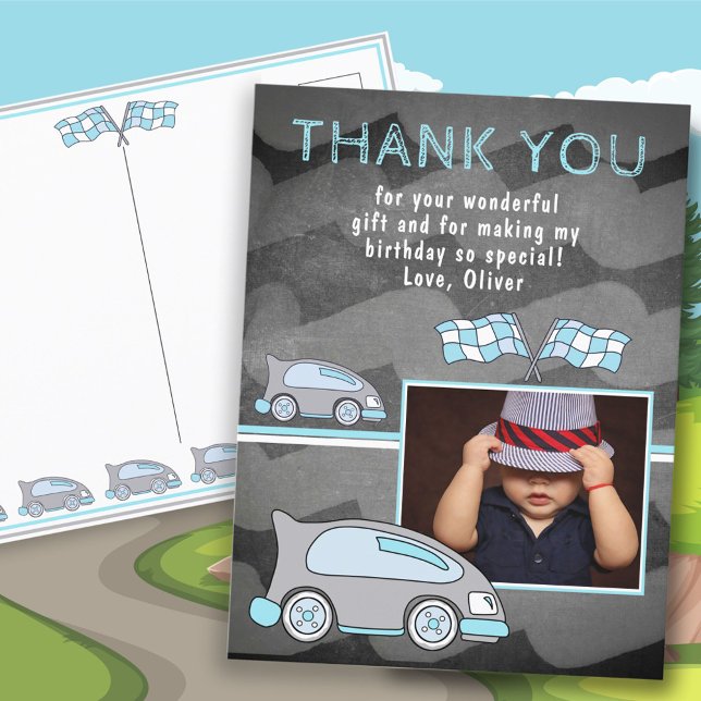 Carte Postale Drapeau de voiture de course Chalkboard photo Anni (Créateur téléchargé)