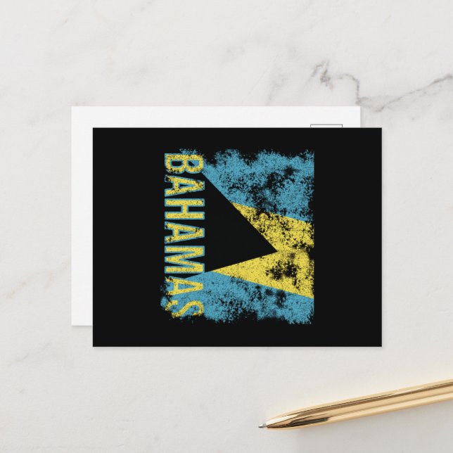 Carte Postale Drapeau des Bahamas en état de détresse (Devant/Arrière en situation)