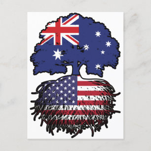 Carte Postale Drapeau des racines de l'arbre USA American Austra