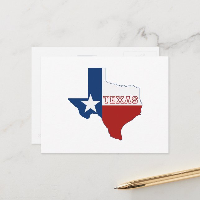 Carte Postale Drapeau d'État en forme de Texas Rouge Blanc bleu  (Devant/Arrière en situation)