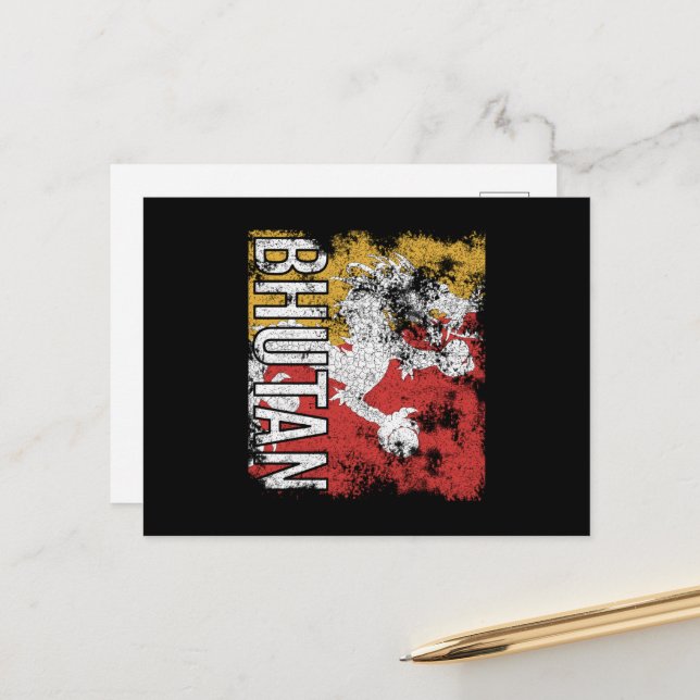 Carte Postale Drapeau du Bhoutan en détresse (Devant/Arrière en situation)