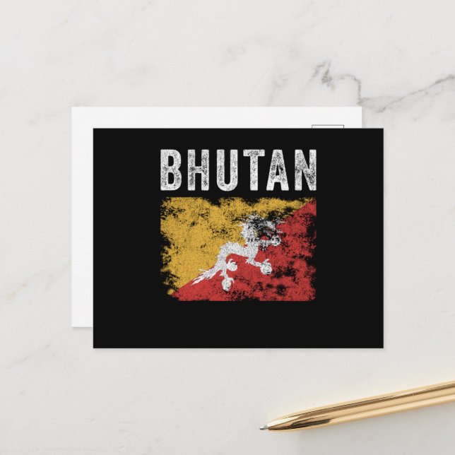 Carte Postale Drapeau du Bhoutan en détresse - Drapeau du Bhouta (Devant/Arrière en situation)
