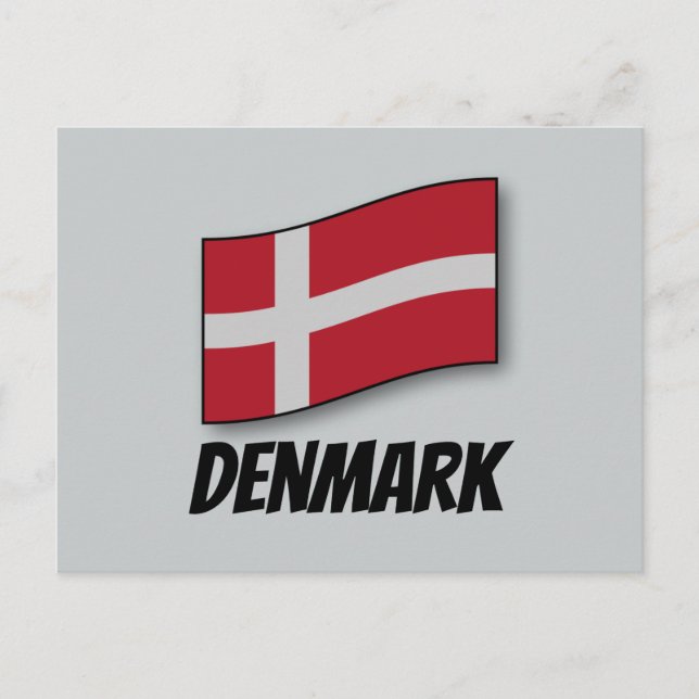 Carte Postale Drapeau du Danemark, étiqueté (Devant)