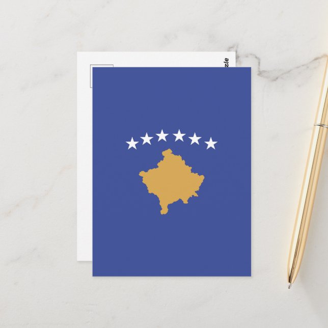 Carte Postale drapeau du Kosovo (Devant/Arrière en situation)