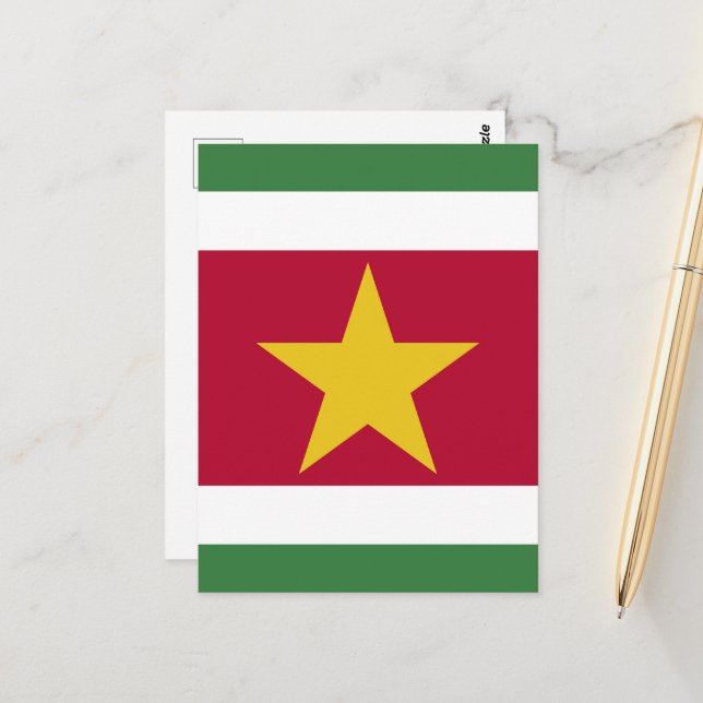 Carte Postale drapeau du Suriname (Devant/Arrière en situation)
