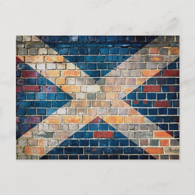 Carte Postale Drapeau écossais sur un mur de briques (Devant)