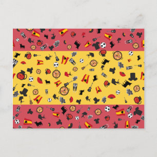 Carte Postale Drapeau espagnol avec des objets célèbres d'Espagn