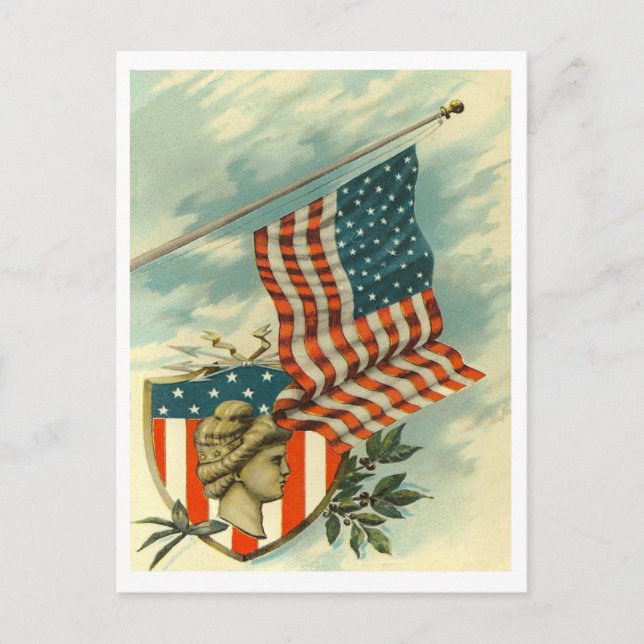 Carte Postale Drapeau et Lady Liberty (Devant)