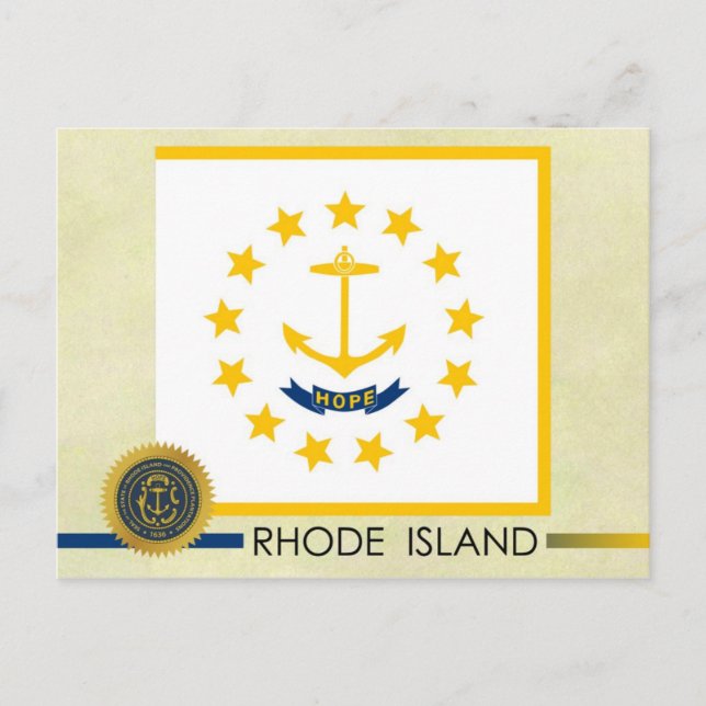 Carte Postale Drapeau et phoque de l'État de Rhode Island (Devant)