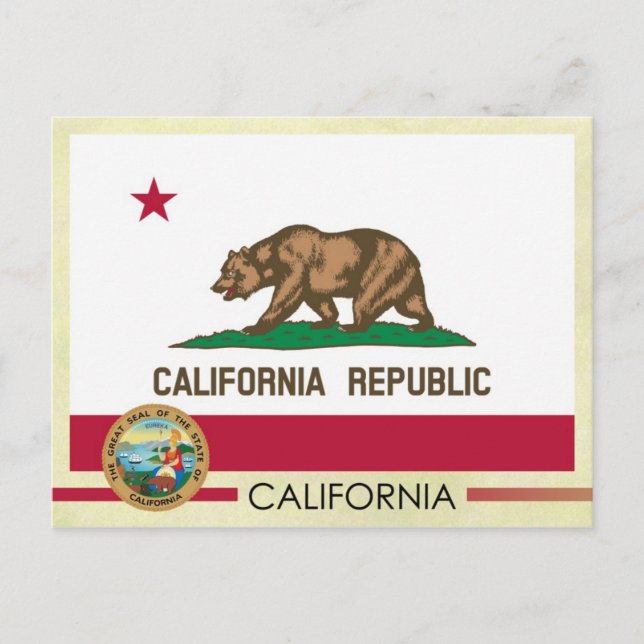 Carte Postale Drapeau et sceau de l'État de Californie (Devant)