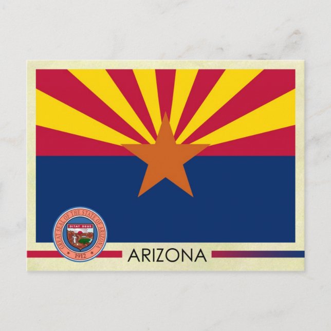 Carte Postale Drapeau et sceau de l'État de l'Arizona (Devant)