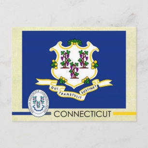 Carte Postale Drapeau et sceau de l'état du Connecticut