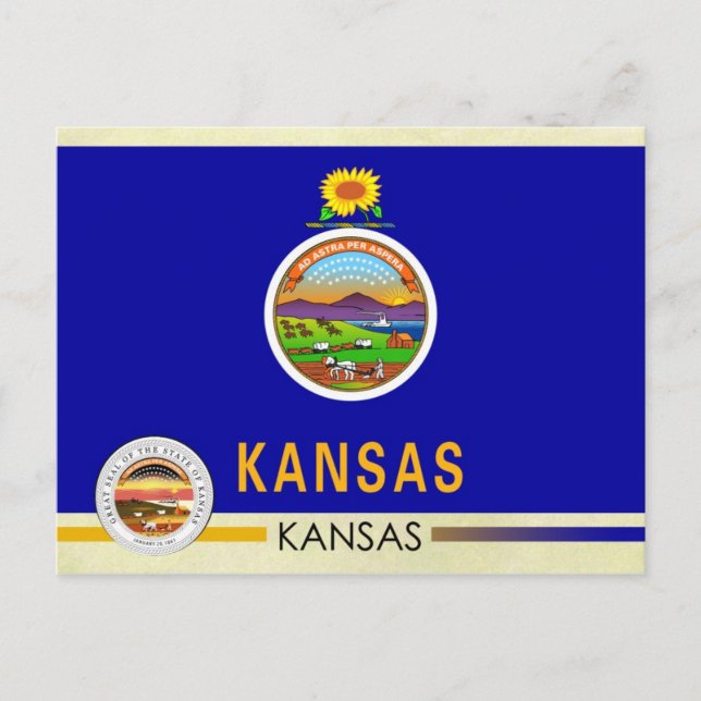 Carte Postale Drapeau et sceau de l'État du Kansas (Devant)