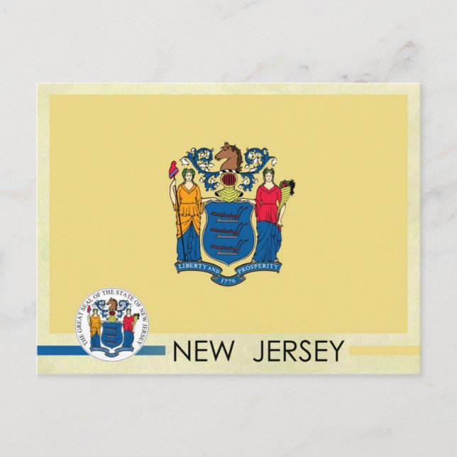 Carte Postale Drapeau et sceau de l'État du New Jersey (Devant)