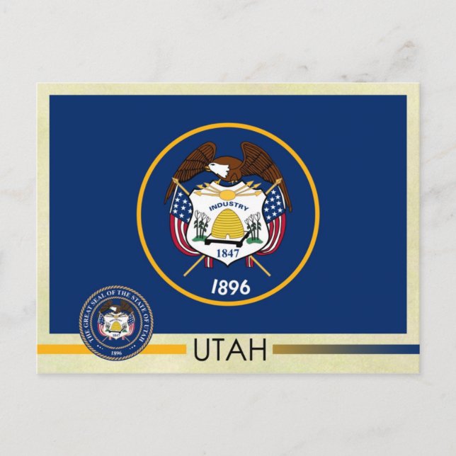 Carte Postale Drapeau et sceau de l'Utah (Devant)