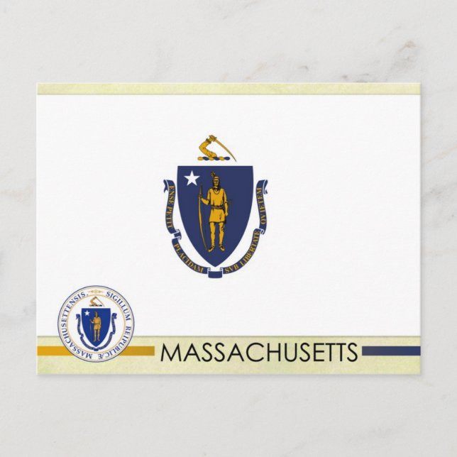 Carte Postale Drapeau et sceau d'État du Massachusetts (Devant)