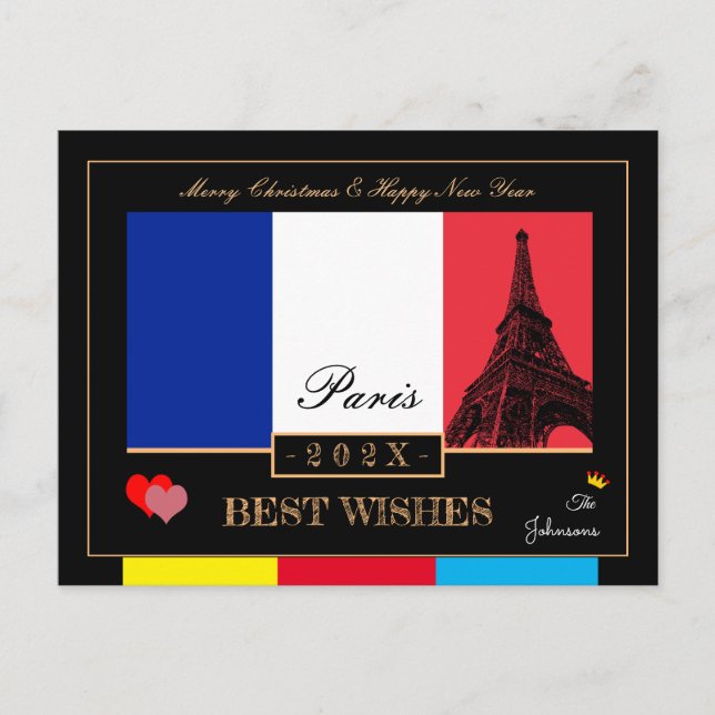 Carte Postale Drapeau Français 2026 et Bonne Année Eiffel, Franc (Devant)