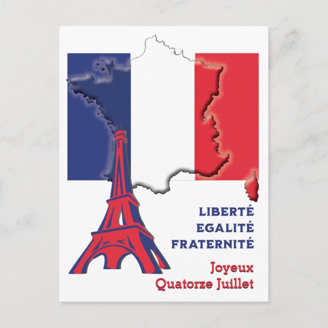 Carte Postale Drapeau français de la journée Patriotique BASTILL (Devant)