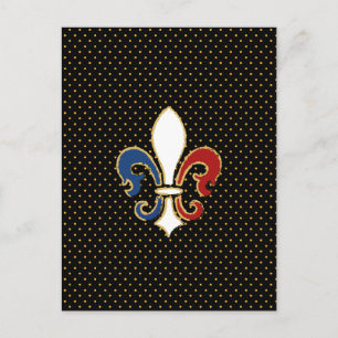 Carte Postale Drapeau français Fleur de Lis avec or