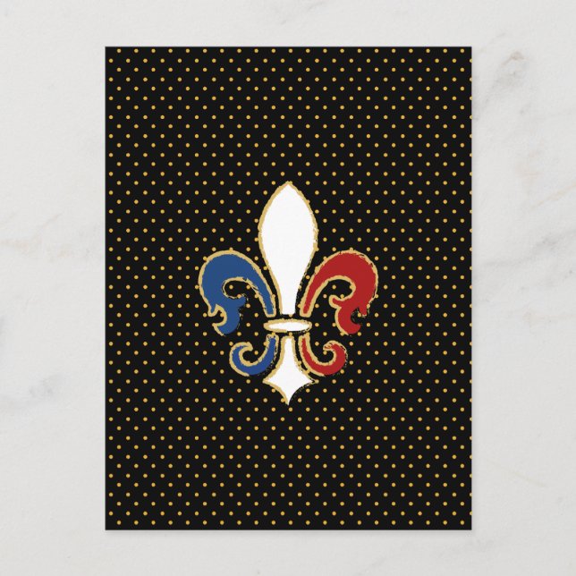 Carte Postale Drapeau français Fleur de Lis avec or (Devant)
