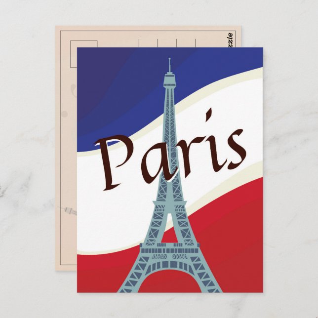 Carte Postale Drapeau français Paris Tour Eiffel Vacances Voyage (Devant / Derrière)