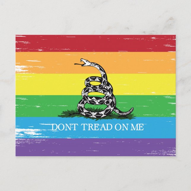 Carte Postale Drapeau Gadsden LGBT Rainbow grunge Ne me marche p (Devant)