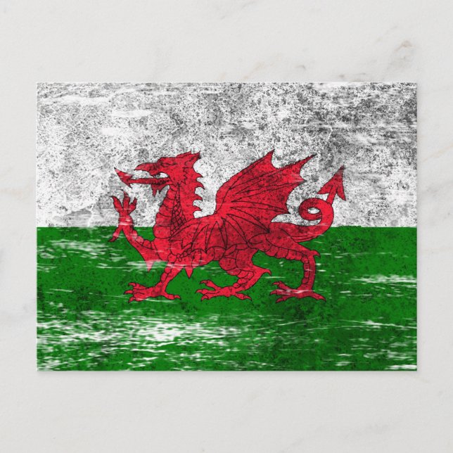 Carte Postale Drapeau gallois soufflé et usé (Devant)