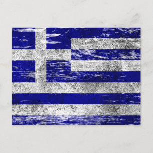 Carte Postale Drapeau grec griffé et usé