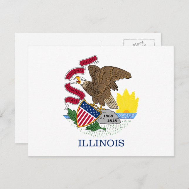 Carte Postale Drapeau Illinois, Drapeau de l'Illinois (Devant / Derrière)
