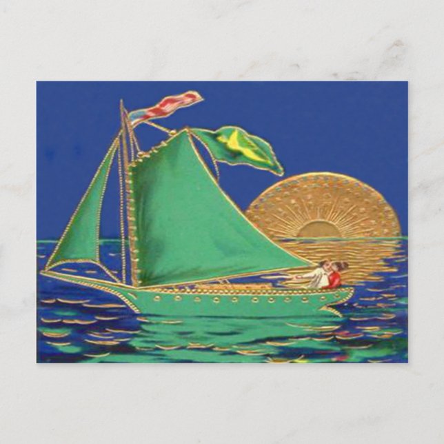 Carte Postale Drapeau irlandais de bateau Drapeau américain de b (Devant)