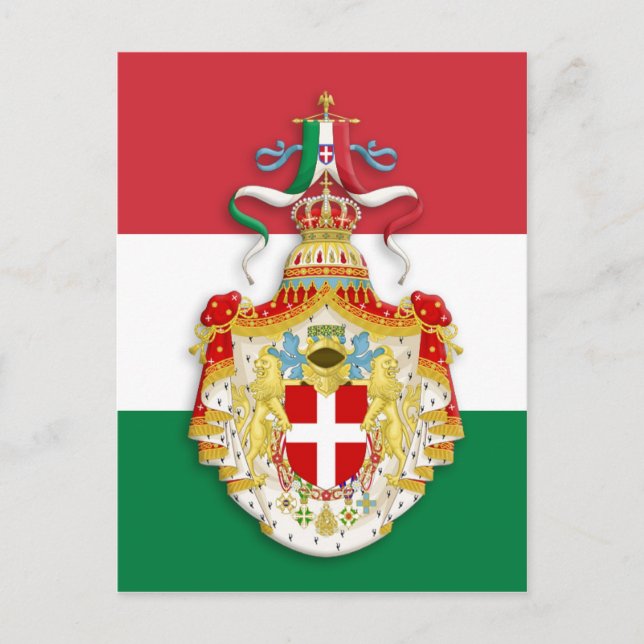Carte Postale Drapeau italien avec insigne du Royaume d'Italie (Devant)