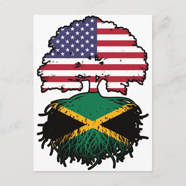 Carte Postale Drapeau Jamaïcain Américain USA Tree Roots (Devant)