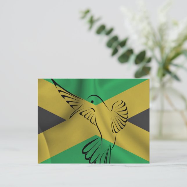 Carte Postale Drapeau jamaïcain avec colibri (Debout devant)