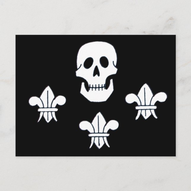 CARTE POSTALE DRAPEAU JOLLY ROGER ET TROIS LIEUX (Devant)