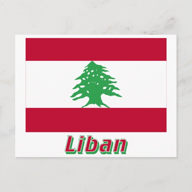 Carte Postale Drapeau Liban avec le nom français (Devant)