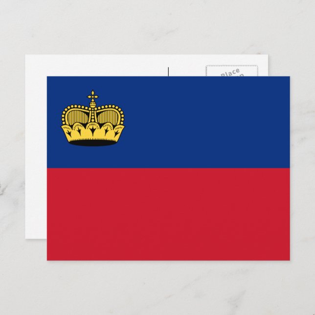 Carte Postale Drapeau liechtensteinois, Drapeau du Liechtenstein (Devant / Derrière)