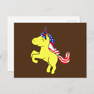 Carte Postale Drapeau Mane caricature Unicorn Yellow Patriotic U