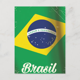 Carte Postale Drapeau national du Brésil affiche de voyage vinta