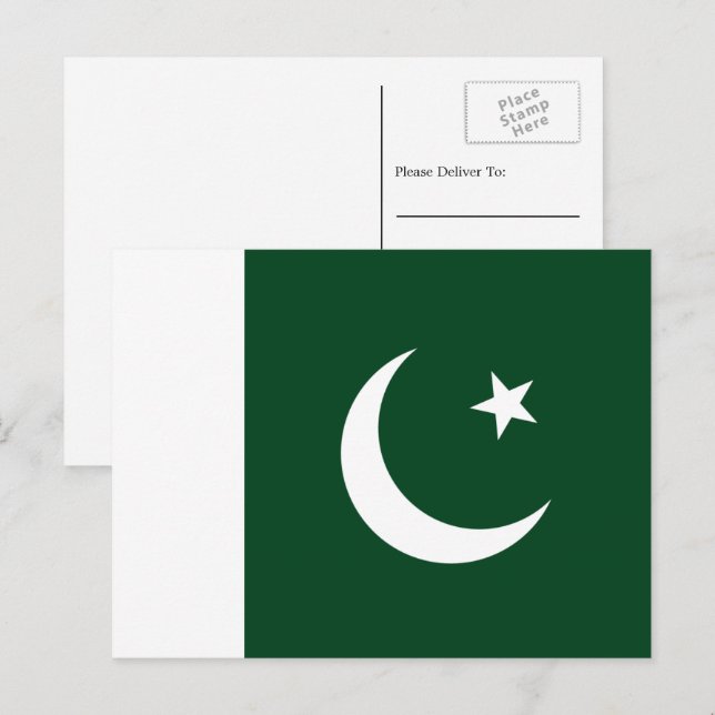 Carte Postale Drapeau pakistanais, Drapeau du Pakistan (Devant / Derrière)