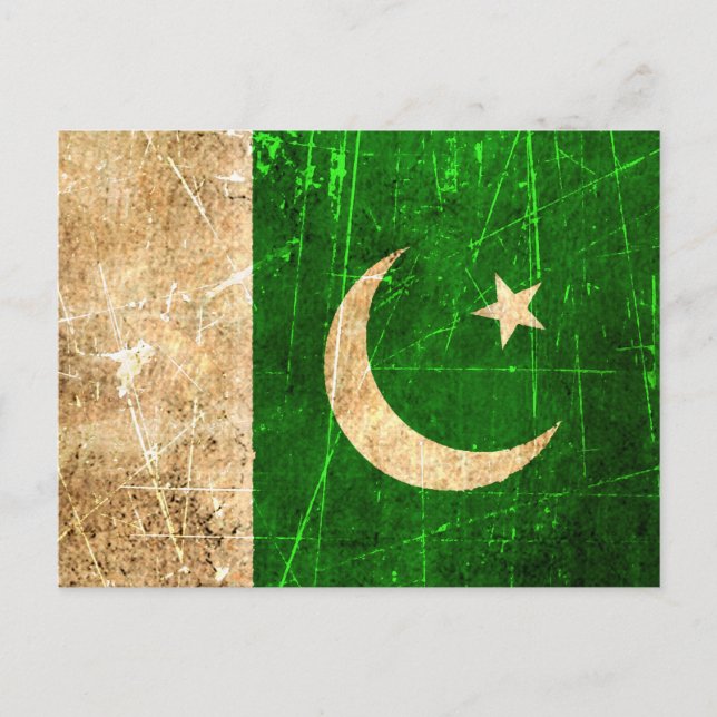 Carte Postale Drapeau pakistanais Vintage rayé et usé (Devant)
