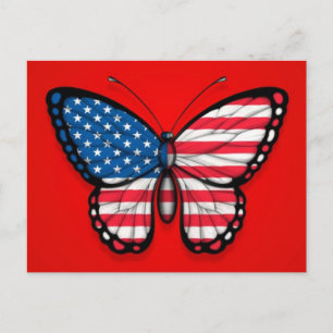 Carte Postale Drapeau papillon américain sur rouge