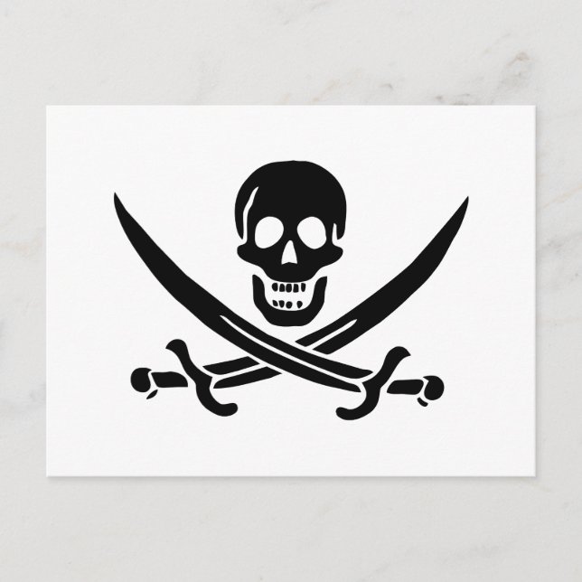 Carte Postale Drapeau pirate crâne épées croisées (Devant)
