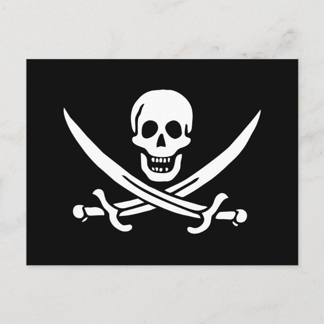 Carte Postale Drapeau pirate crâne épées croisées (Devant)