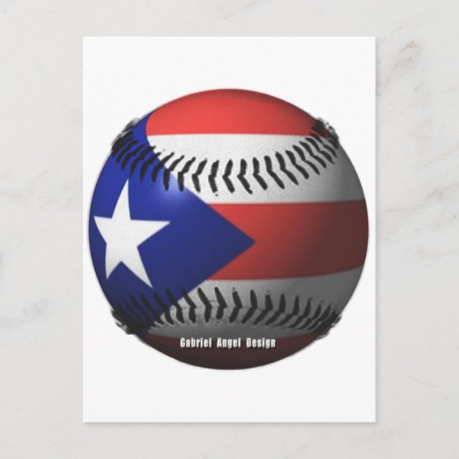 Carte Postale Drapeau Porto Rico couvrant un baseball (Devant)