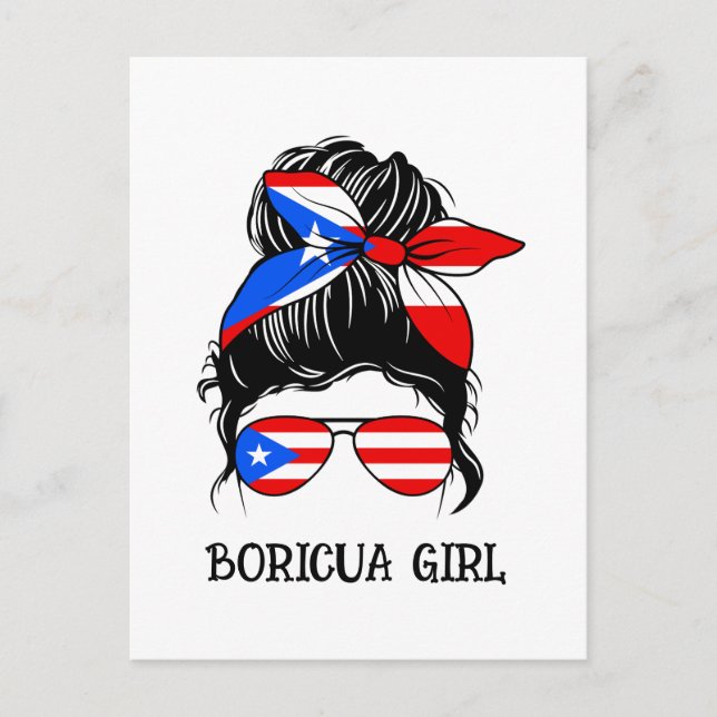 Carte Postale Drapeau Porto Rico fille mignonne Boricua (Devant)