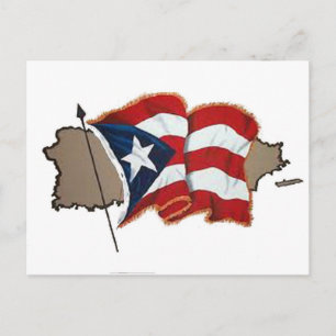 Carte Postale Drapeau portoricain et île