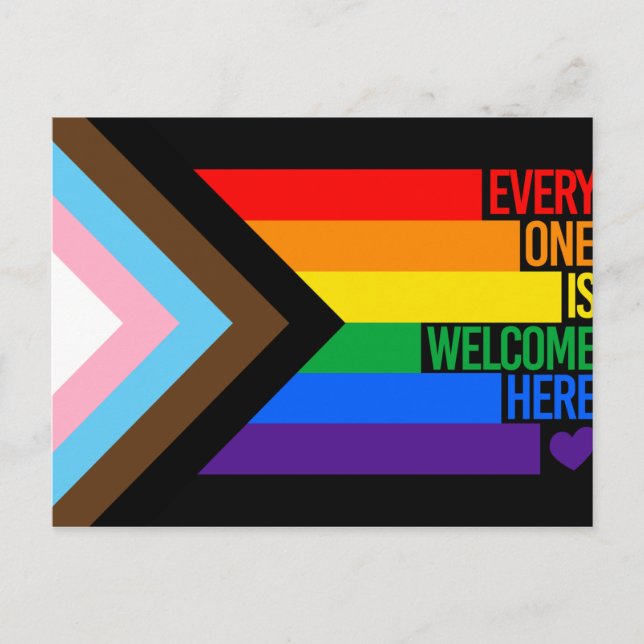 Carte Postale Drapeau Progress Pride (Tout le monde est le bienv (Devant)